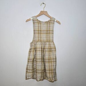 Nellie Quats Marlow Pinafore Linen Dress Size 7-8 Plaid Buttermilk Sustainable